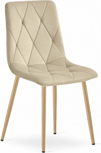 Beżowe tapicerowane welwetowe krzesło do jadalni z pikowaniem
