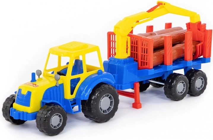 Dziecięcy traktor leśny z przyczepą i kłodami