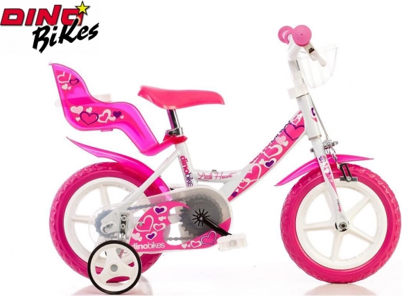 Dino Bikes Little Heart rower dziecięcy 12" biało-różowy z kółkami bocznymi