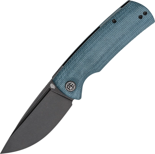 Petrified Fish Beluga nóż składany, Black Stonewash, niebieska Micarta