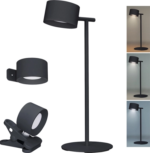 Solight LED lampka ładowana 3w1 z funkcją ściemniania i zmiany barwy światła, czarna