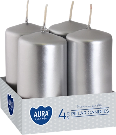 Adwentowe świece metaliczne srebrne z połyskiem 80 × 40 mm – 4 szt.