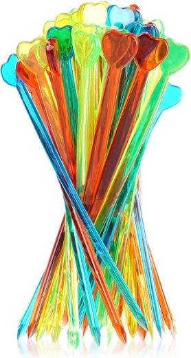 Kolorowe koktajlowe wykałaczki z serduszkiem 8 cm, 50 szt.