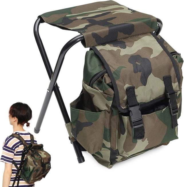 Składane krzesło wędkarskie z plecakiem 3w1, camo