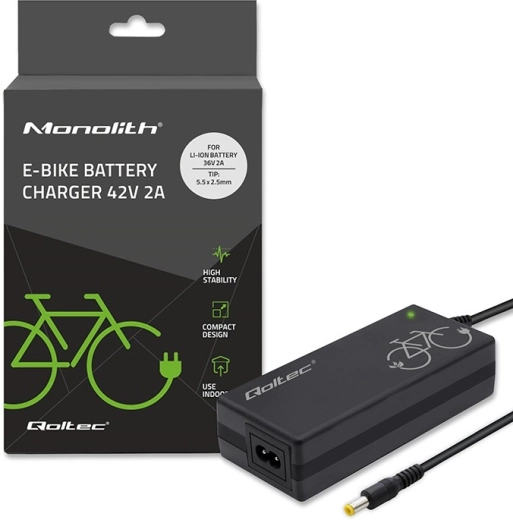 Ładowarka Qoltec do akumulatora roweru elektrycznego 36 V, 42 V, 2 A, 5,5 × 2,5 mm
