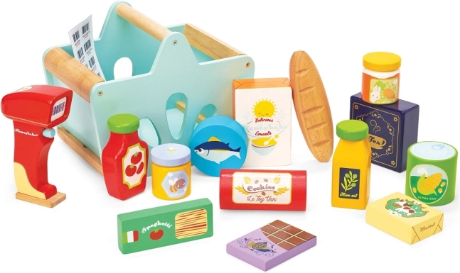Le Toy Van drewniany koszyk z produktami spożywczymi i skanerem
