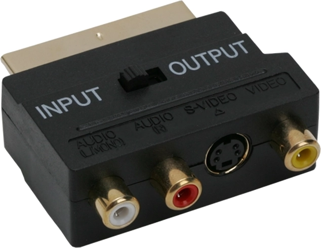 Pozłacany adapter SCART na 3 RCA i S-Video z przełącznikiem