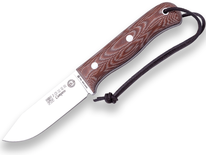 Joker Campero nóż outdoorowy 10,5 cm, brązowa Micarta z skórzanym etui i krzesiwem