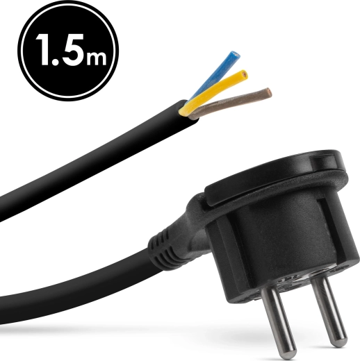 Montażowy kabel zasilający z uziemioną wtyczką i uchwytem, 1,5 m, czarny