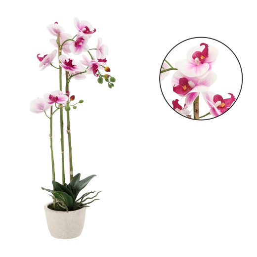 Sztuczna orchidea biało‑różowa 70 cm w doniczce