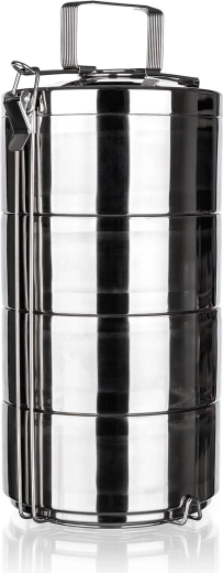 Dwuwarstwowy stalowy termos obiadowy 16 cm, 4‑poziomowy AKCENT