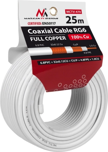 Kabel koncentryczny RG6 Maclean 25 m