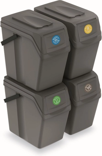Zestaw koszy do segregacji Sortibox II 4×25 l – szary kamień