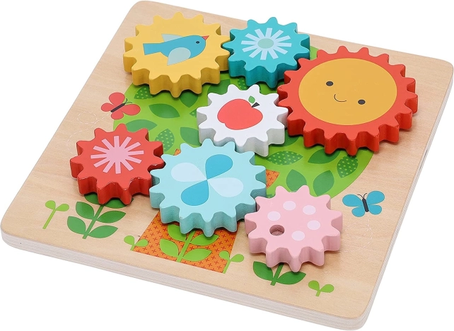 Drewniane puzzle z zębatymi kółkami dla dzieci