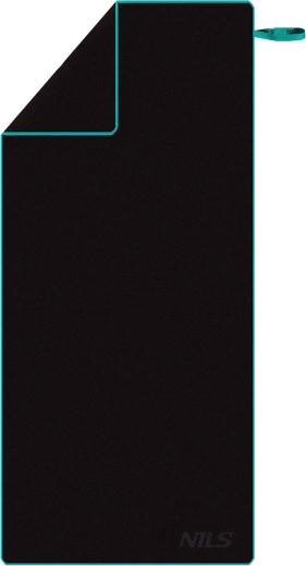 Szybkoschnący ręcznik z mikrofibry NILS czarny/niebieski 200 × 90 cm