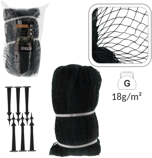 Siatka ochronna przeciw ptakom 8 × 14 m, 18 g/m² + 16 plastikowych szpilek