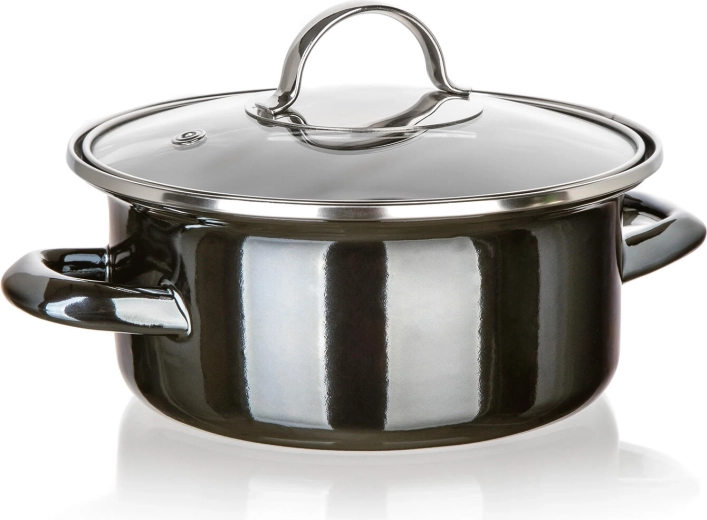 Emaliowany garnek ze szklaną pokrywką 18 cm Metallic Black, 1,3 l