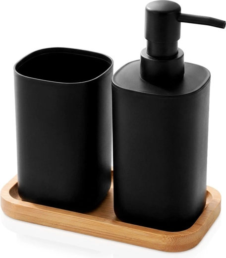 Zestaw łazienkowy Bathroom Solutions z dozownikiem i kubkiem 350 ml, czarny, 3 elementy