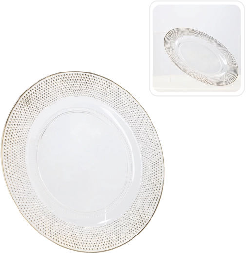 Transparentny złoty okrągły podtalerz 33 cm (6 szt.)