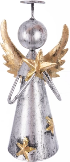 Metalowa dekoracja anioł z gwiazdą szaro-złota 12,5 cm
