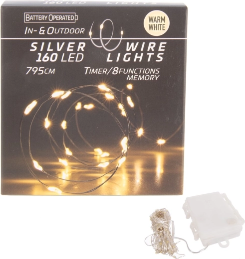 LED-owy łańcuch świetlny na druciku 160 LED – żółte światło z timerem (do wnętrz i na zewnątrz)