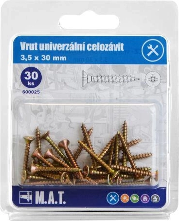Uniwersalne wkręty z pełnym gwintem 3,5 × 30 mm, ocynk, 30 szt.