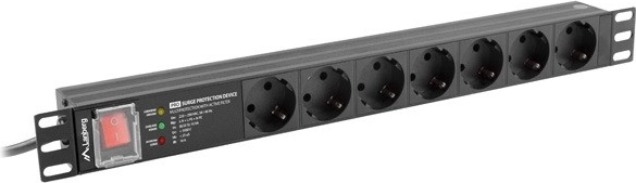 Listwa zasilająca rackowa PDU 19" 1U 16 A z 7 gniazdami SCHUKO i ochroną przeciwprzepięciową, 2 m, czarna