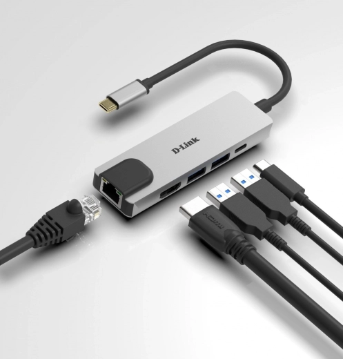 D-Link hub USB‑C 5 w 1 z HDMI, USB 3.0 i gigabitowym Ethernetem