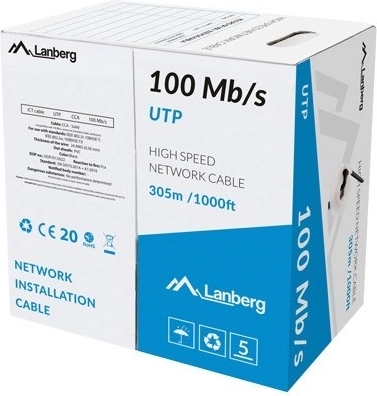 Kabel LAN UTP 100 Mb/s 305 m, CCA, czarny