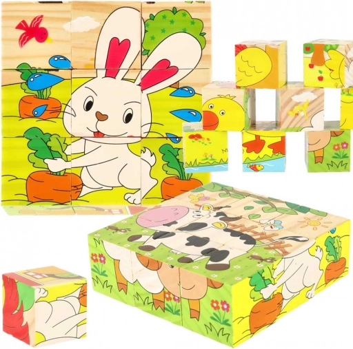 Drewniane edukacyjne puzzle Farma 6w1