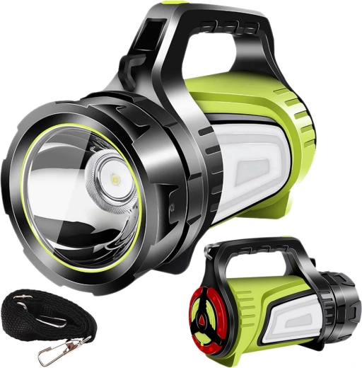 Ładowalny ręczny reflektor LED z powerbankiem i wieloma trybami świecenia