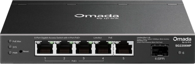 Gigabitowy przełącznik TP-Link Omada z 4× PoE+ i 1× SFP (6 portów)