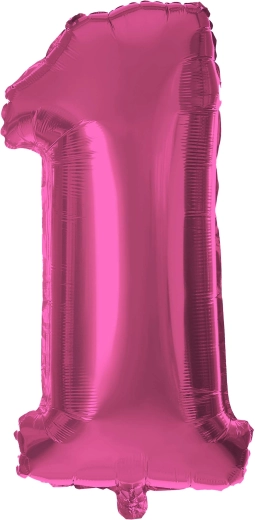 Foliowy balon TORO w kształcie cyfry 1, 30 cm – Różowy