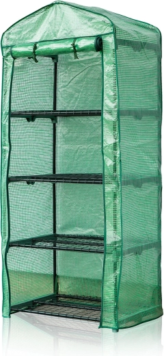 Tunel foliowy ogrodowy 69 × 50 × 160 cm z 4 półkami, zielony