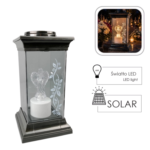 Solarny lampion LED z aniołem 28 cm