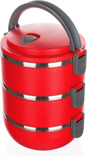 Termos obiadowy Culinaria Red, 3‑poziomowy nierdzewny termiczny lunchbox 1,65 l