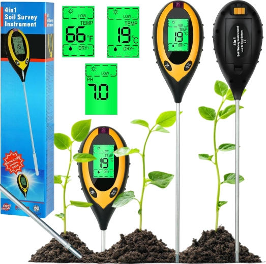 Cyfrowy tester gleby 4w1 do pomiaru pH, wilgotności i temperatury