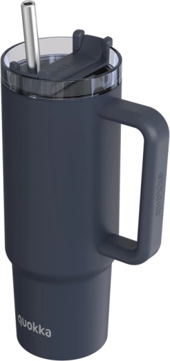 Stalowy kubek termiczny Quokka Stream ze słomką czarny 950 ml