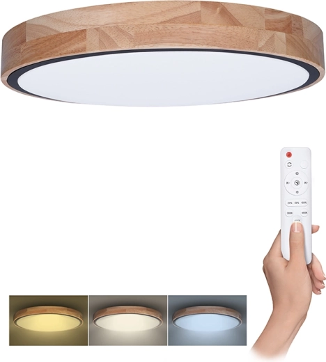Solight LED lampa sufitowa i ścienna Iron Oak z pilotem 48 W, 40 cm, ściemnialna, CCT 3000–6500 K