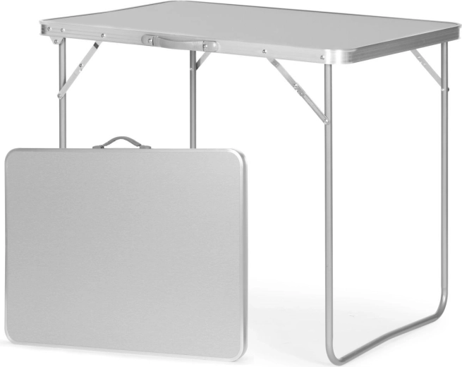 Składany stół turystyczny w formie walizki z uchwytem 80 × 60 × 70 cm, srebrny - 1 sztuka