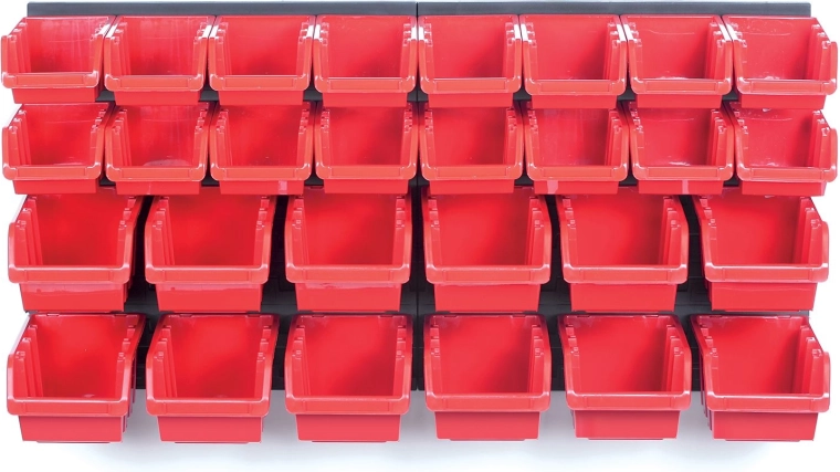 Panel wiszący na narzędzia z 28 pojemnikami ORDERLINE, 800 × 165 × 400 mm