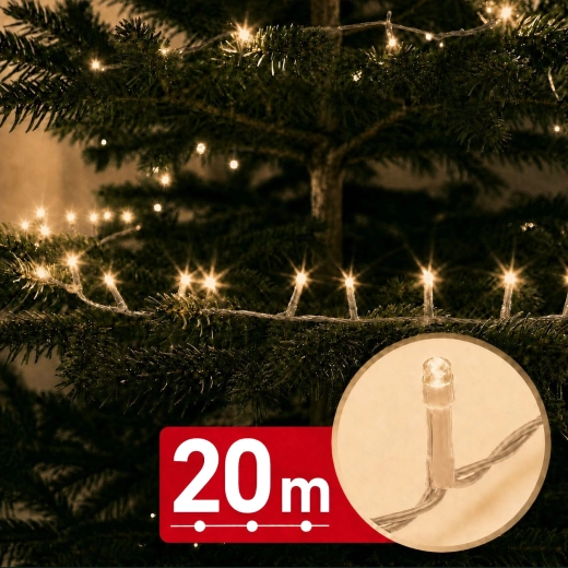 Łańcuch świetlny LED z timerem, 20 m, 400 LED, ciepłe białe światło