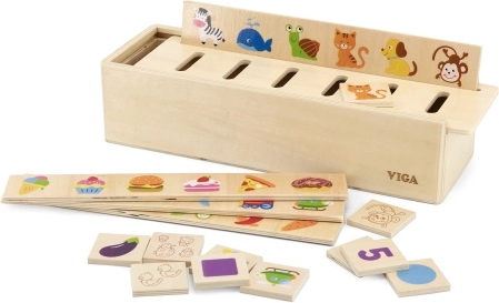 Drewniany edukacyjny sorter VIGA – zwierzęta, owoce, warzywa i kształty Montessori