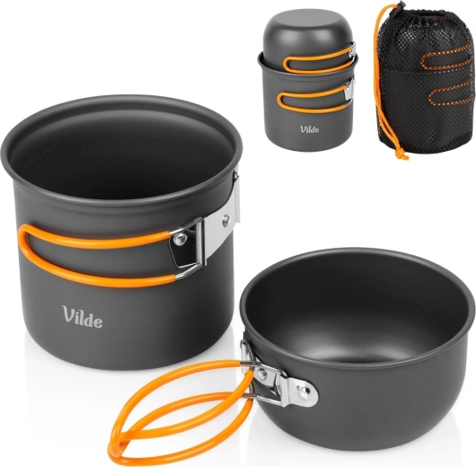 Vilde turystyczny zestaw menażki z anodowanego aluminium 800/450 ml (3 elementy)