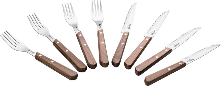 Sztućce do steków Lamart Walnut, 8 sztuk