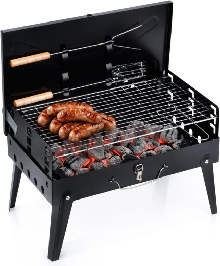 Vilde składany przenośny grill na węgiel w walizce z akcesoriami 43 × 26 × 29 cm