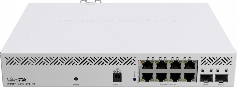 Przełącznik sieciowy PoE MIKROTIK z 8 portami i 2× SFP+ 10 Gb/s