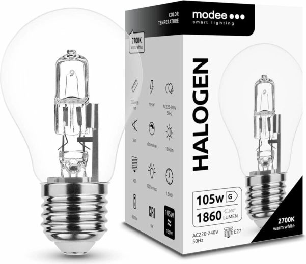 Modee żarówka halogenowa Classic A55 105 W E27, 1860 lm, ciepła biel, ściemnialna