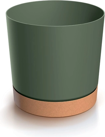 Doniczka z podstawką TUBO ECO Wood 10,8 cm ciemnozielona