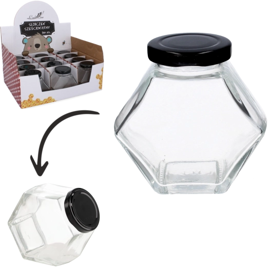 Sześciokątny słoik ze śrubowanym wieczkiem 180 ml